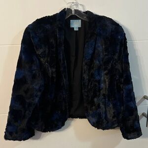 CeCe by Cynthia Steffens Faux Fur Black/Navy Jacket Sz L